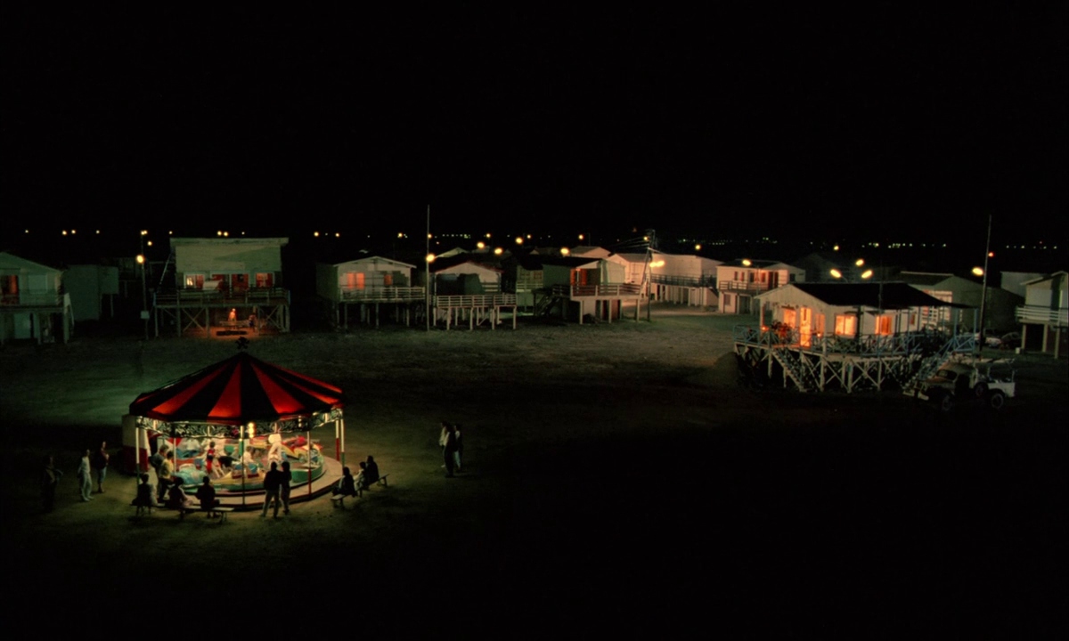 Traveling tent revival at night